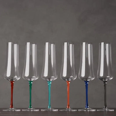OUTLET: Kit com 6 Taças para Espumante em Cristal Sommelier 210ml Hastes Coloridas