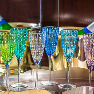 OUTLET: Kit com 6 Taças para Espumante em Vidro Cristalino Coloratta 220ml Cores Sortidas