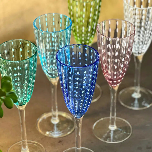 OUTLET: Kit com 6 Taças para Espumante em Vidro Cristalino Coloratta 220ml Cores Sortidas