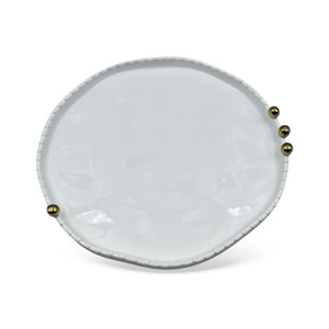 Bandeja Lavabo Porcelana Branca Aurora Borda Texturizada Dourada 3,5 x 28cm