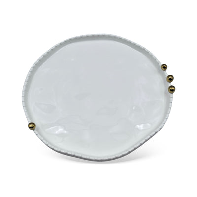 Bandeja Lavabo Porcelana Branca Aurora Borda Texturizada Dourada 3,5 x 28cm