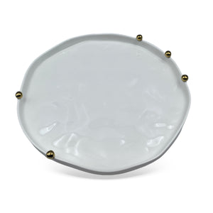 Bandeja Lavabo Porcelana Branca Aurora Esferas Douradas 4 x 33cm