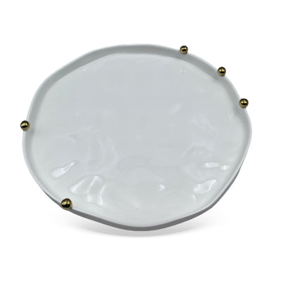Bandeja Lavabo Porcelana Branca Aurora Esferas Douradas 4 x 33cm