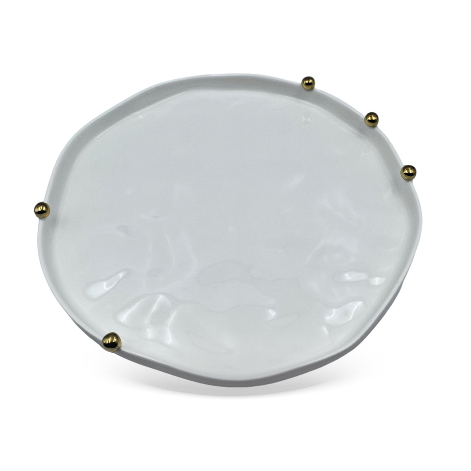 Bandeja Lavabo Porcelana Branca Aurora Esferas Douradas 4 x 33cm
