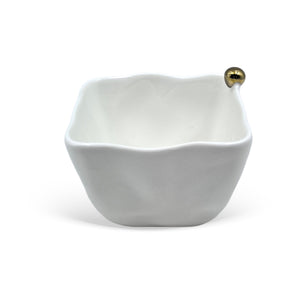 Conjunto 3 Petisqueiras Porcelana Branca Aurora Esferas Douradas