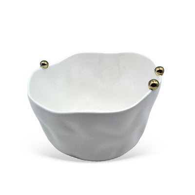 Saladeira Porcelana Branca Aurora Esferas Douradas Média