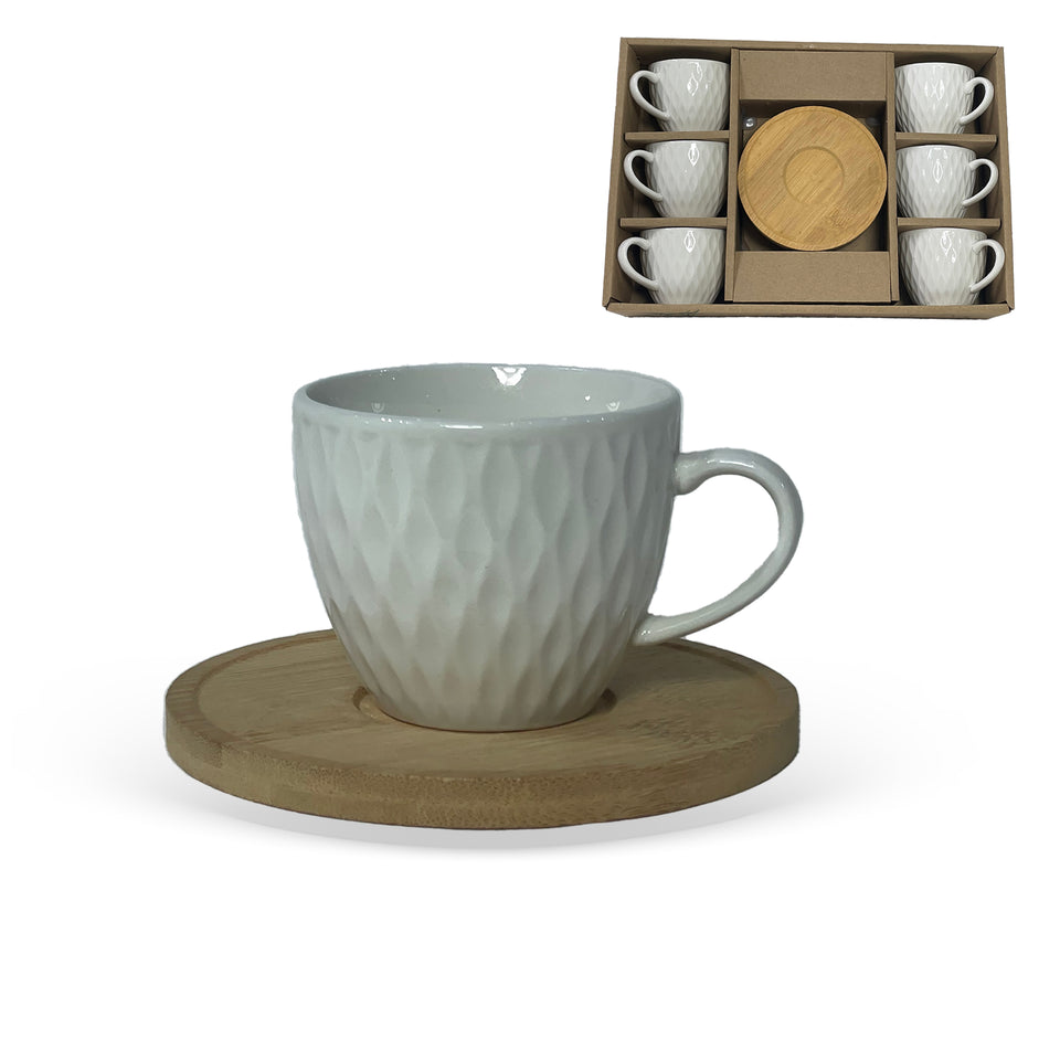 Jogo 6 Xícaras Café Cerâmica Branca Texturizada Calm 90ml