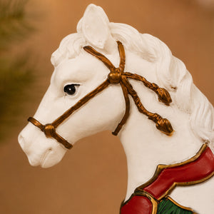 Adorno Decorativo Natal Resina Cavalo de Balanço Branco 25x7x27cm