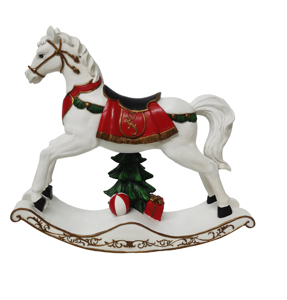 Adorno Decorativo Natal Resina Cavalo de Balanço Branco 25x7x27cm