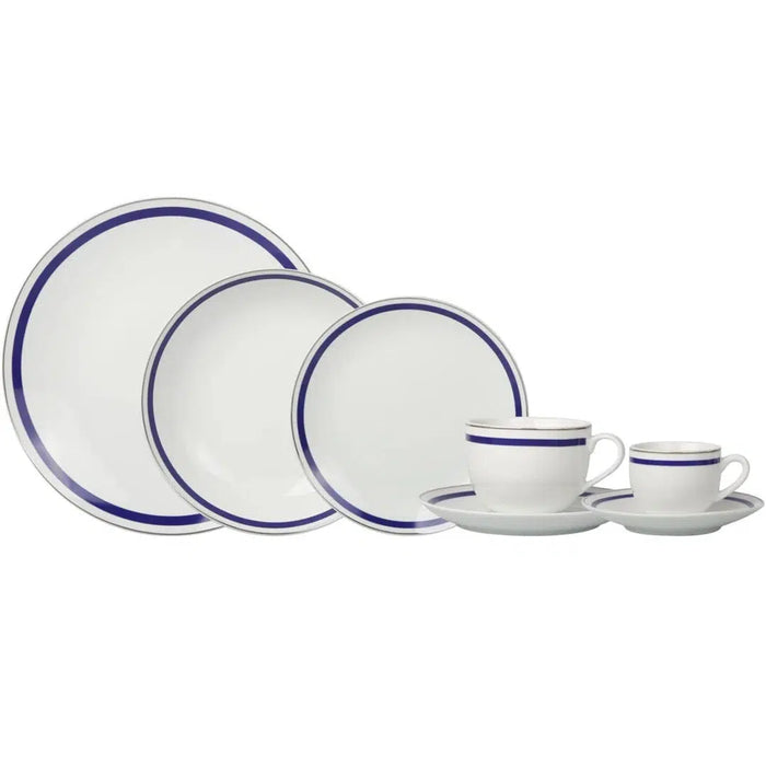 PRÉ-VENDA: Aparelho de Jantar Très Classique Porcelana Borda Prateada Azul 42Pçs L'Hermitage