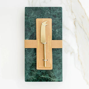 PRÉ-VENDA: Bandeja Retangular Green Marble e Faca Dourada