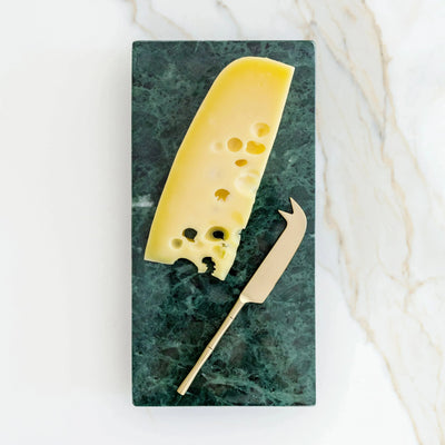 PRÉ-VENDA: Bandeja Retangular Green Marble e Faca Dourada