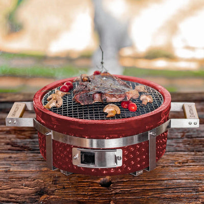 PRÉ-VENDA: Churrasqueira Portátil Hibachi Redonda Vermelha Artemano