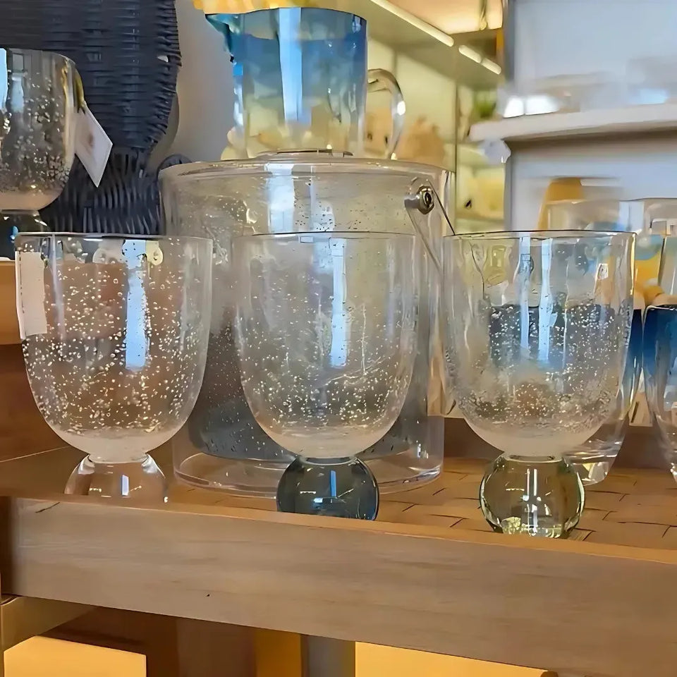 PRÉ-VENDA: Conjunto 6 Copos Acrilico Detalhes Bolhas base Esfera Transparente / Verde Linha Sintonia 360ml