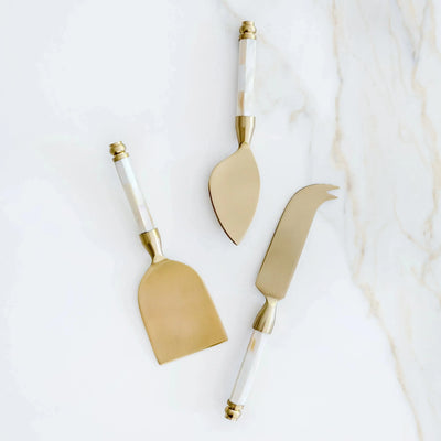 PRÉ-VENDA: Conjunto de 3 Facas Para Queijo Cabo Madrepérola Branco