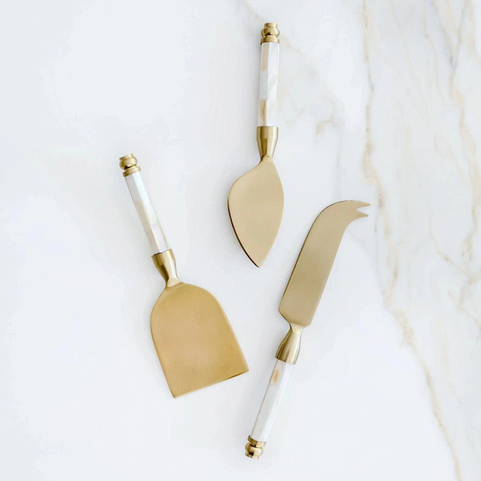 PRÉ-VENDA: Conjunto de 3 Facas Para Queijo Cabo Madrepérola Branco