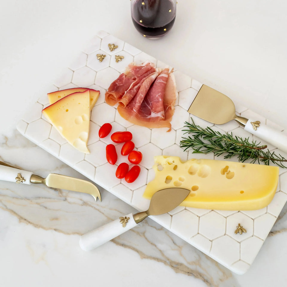 PRÉ-VENDA: Conjunto de 3 Facas Para Queijo Cabo Mármore Laguiole Bee