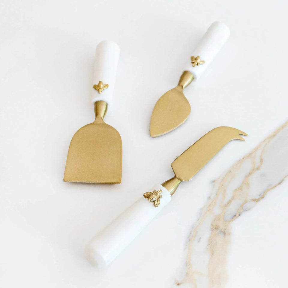 PRÉ-VENDA: Conjunto de 3 Facas Para Queijo Cabo Mármore Laguiole Bee