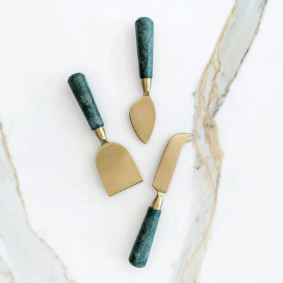 PRÉ-VENDA: Conjunto de 3 Facas Para Queijo Green Marble