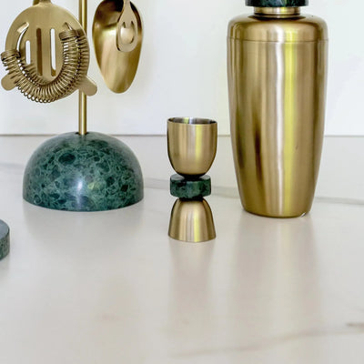 PRÉ-VENDA: Dosador Duplo Dourado Detalhe Green Marble