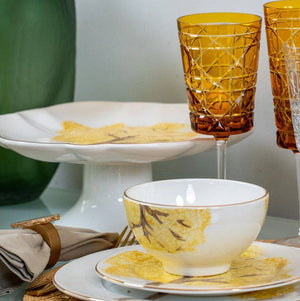 PRÉ-VENDA: Jogo 6 Bowls Cerâmica Ypê Amarelo com Filete de Ouro 450ml 7cm Scalla