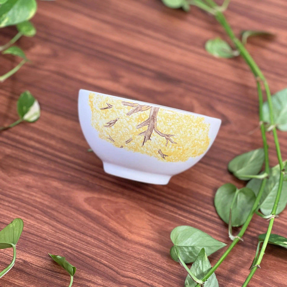 PRÉ-VENDA: Jogo 6 Bowls Cerâmica Ypê Amarelo com Filete de Ouro 450ml 7cm Scalla