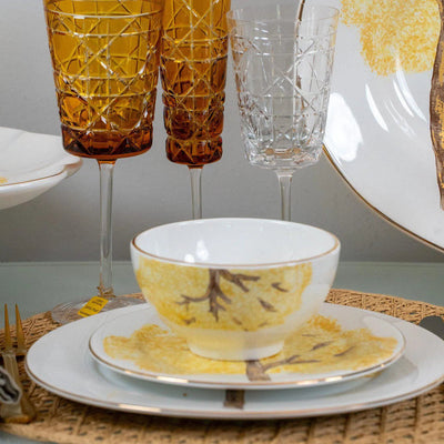 PRÉ-VENDA: Jogo 6 Bowls Cerâmica Ypê Amarelo com Filete de Ouro 450ml 7cm Scalla