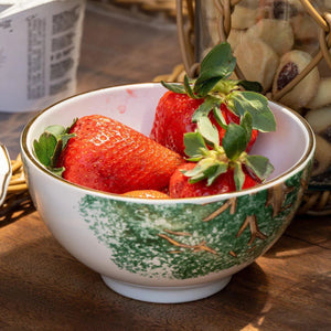 PRÉ-VENDA: Jogo 6 Bowls Cerâmica Ypê Verde com Filete de Ouro 450ml 7cm Scalla