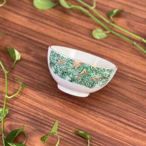 PRÉ-VENDA: Jogo 6 Bowls Cerâmica Ypê Verde com Filete de Ouro 450ml 7cm Scalla