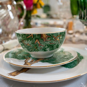 PRÉ-VENDA: Jogo 6 Bowls Cerâmica Ypê Verde com Filete de Ouro 450ml 7cm Scalla