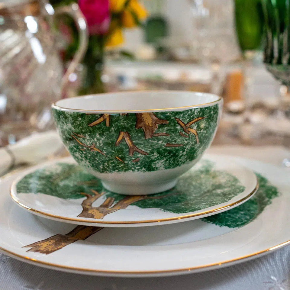PRÉ-VENDA: Jogo 6 Bowls Cerâmica Ypê Verde com Filete de Ouro 450ml 7cm Scalla