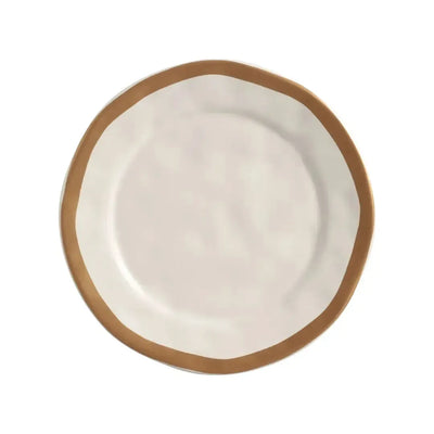 PRÉ-VENDA: Jogo 6 Pratos Rasos Cerâmica Bege com Filete Amassada 27cm Scalla