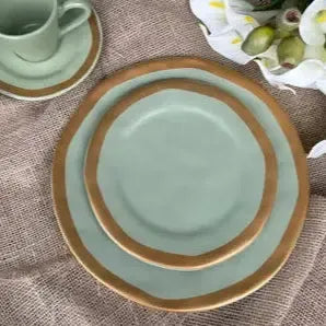 PRÉ-VENDA: Jogo 6 Pratos Rasos Cerâmica Verde com Filete Amassada 27cm Scalla