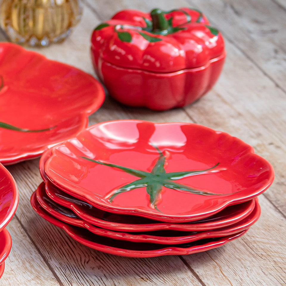 PRÉ-VENDA: Jogo 6 Pratos de Sobremesa Cerâmica Tomate 20cm Scalla