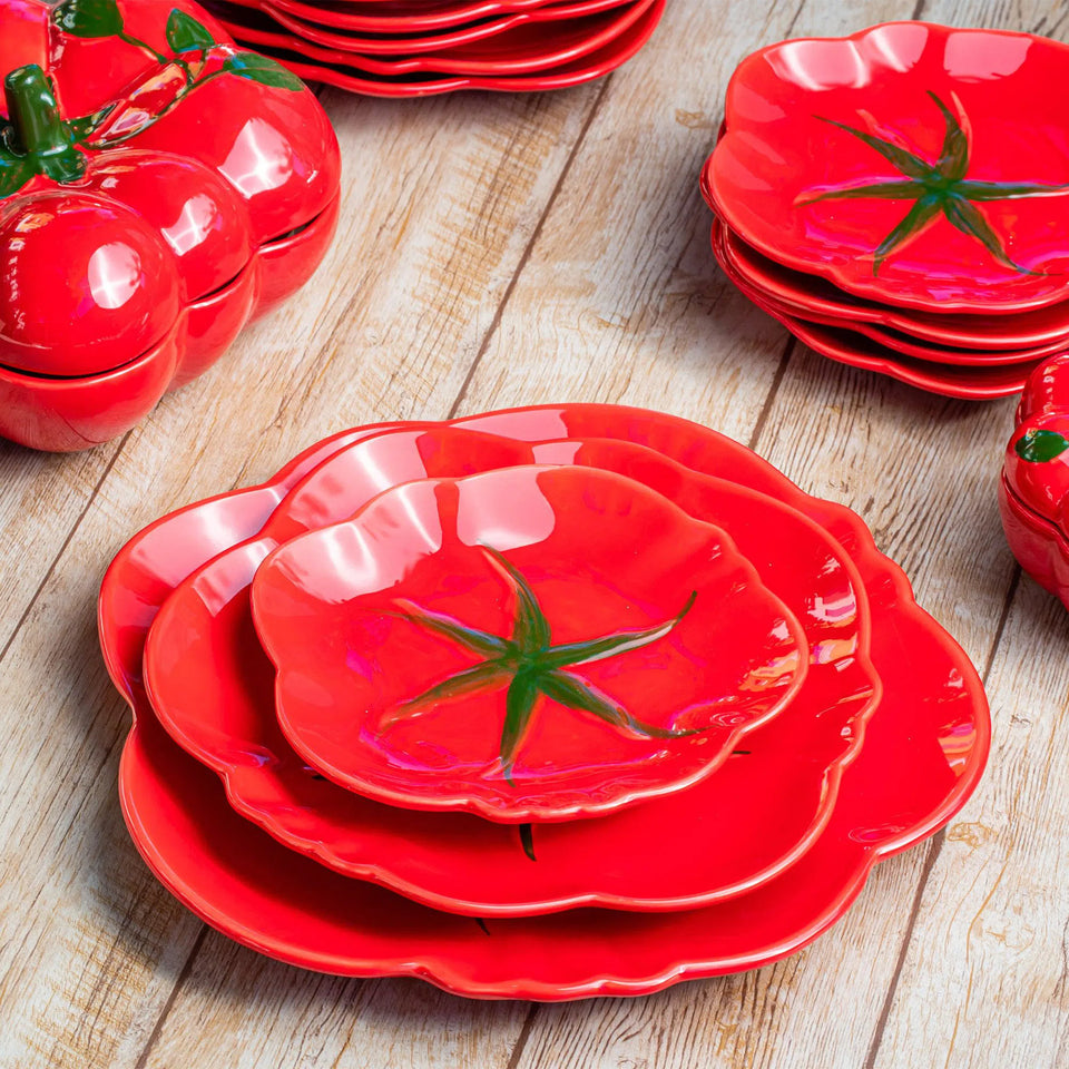 PRÉ-VENDA: Jogo 6 Pratos de Sobremesa Cerâmica Tomate 20cm Scalla