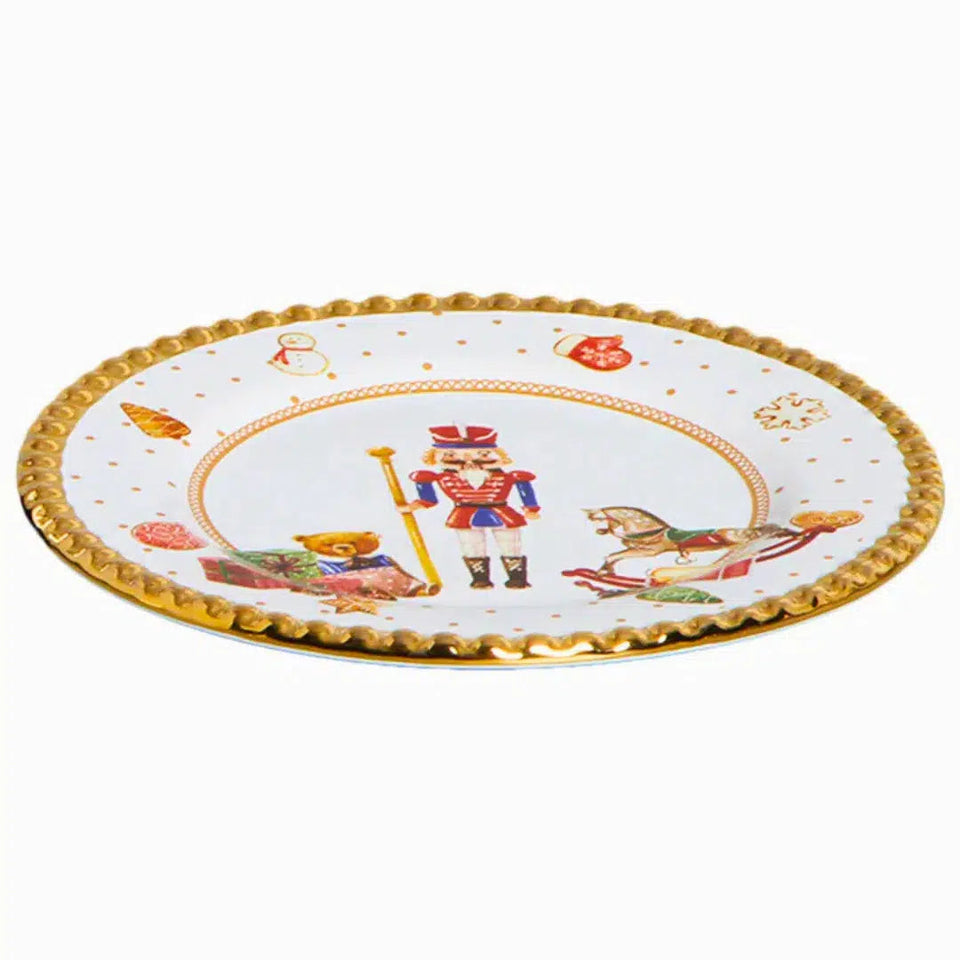 PRÉ-VENDA: Jogo 6 Pratos de Sobremesa Cerâmica Toys Christmas com Ouro 20cm Scalla