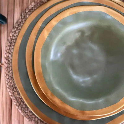 PRÉ-VENDA: Jogo 6 Pratos de Sobremesa Cerâmica Verde com Filete Amassada 20cm Scalla