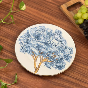 PRÉ-VENDA: Jogo 6 Pratos de Sobremesa Cerâmica Ypê Azul com Filete de Ouro 21cm Scalla