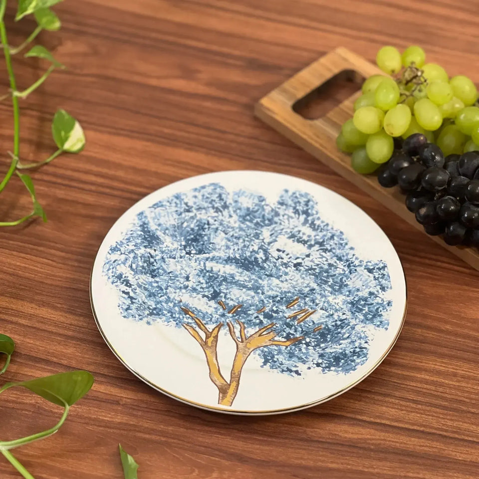 PRÉ-VENDA: Jogo 6 Pratos de Sobremesa Cerâmica Ypê Colorido com Filete de Ouro 21cm Scalla