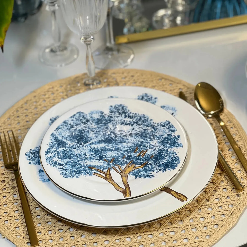 PRÉ-VENDA: Jogo 6 Pratos de Sobremesa Cerâmica Ypê Colorido com Filete de Ouro 21cm Scalla