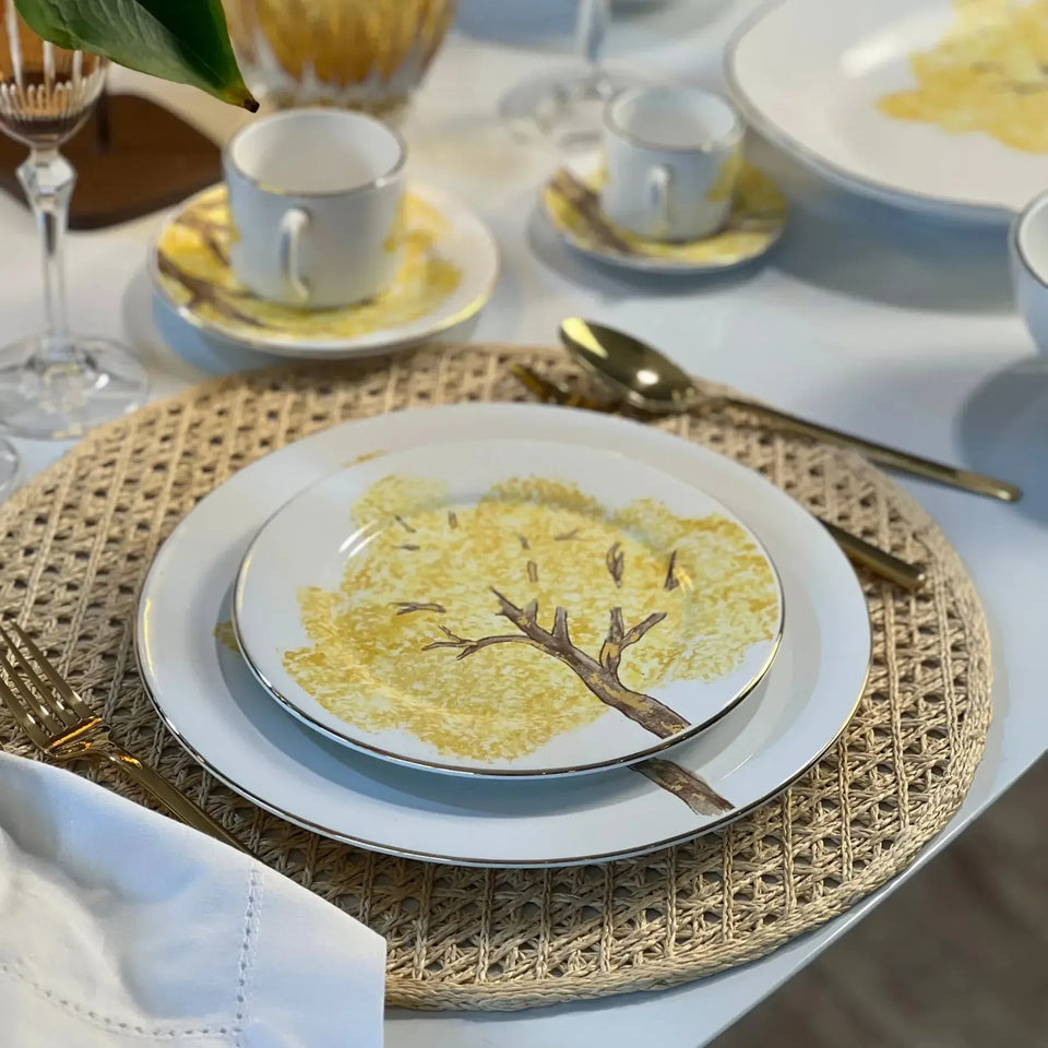 PRÉ-VENDA: Jogo 6 Pratos de Sobremesa Cerâmica Ypê Colorido com Filete de Ouro 21cm Scalla