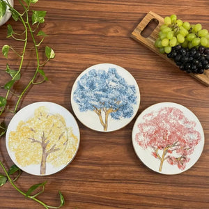 PRÉ-VENDA: Jogo 6 Pratos de Sobremesa Cerâmica Ypê Colorido com Filete de Ouro 21cm Scalla