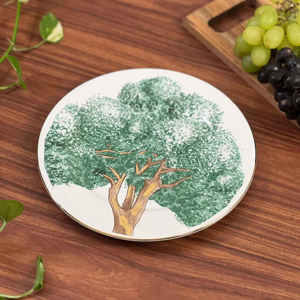 PRÉ-VENDA: Jogo 6 Pratos de Sobremesa Cerâmica Ypê Verde com Filete de Ouro 21cm Scalla