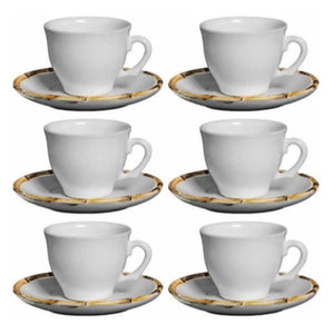 PRÉ-VENDA: Jogo 6 Xícaras de Café com Pires Cerâmica Bambu 100ml Scalla