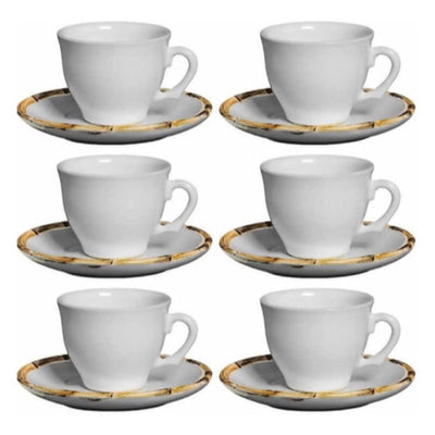 PRÉ-VENDA: Jogo 6 Xícaras de Café com Pires Cerâmica Bambu 100ml Scalla