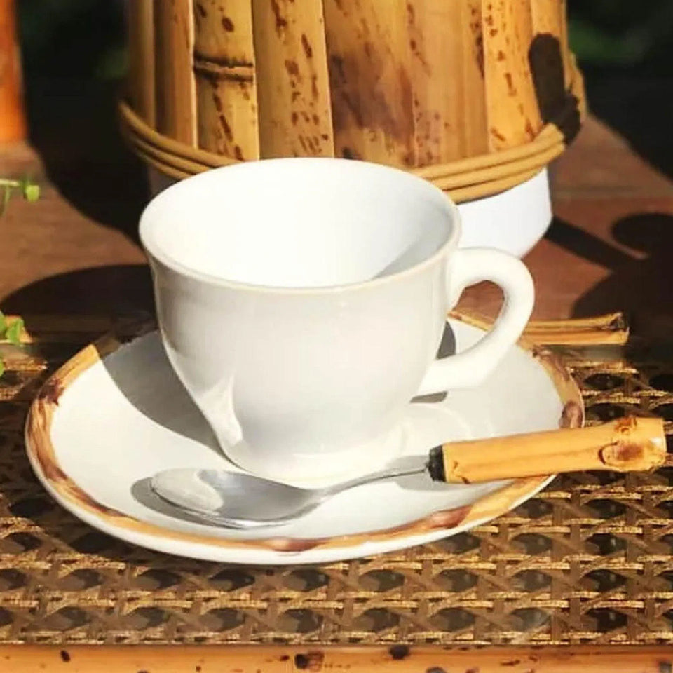 PRÉ-VENDA: Jogo 6 Xícaras de Café com Pires Cerâmica Bambu 100ml Scalla