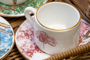 PRÉ-VENDA: Jogo 6 Xícaras de Café com Pires Cerâmica Ypê Rosa com Filete de Ouro 100ml Scalla