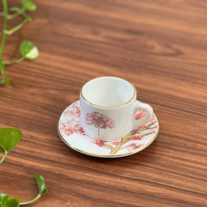 PRÉ-VENDA: Jogo 6 Xícaras de Café com Pires Cerâmica Ypê Rosa com Filete de Ouro 100ml Scalla