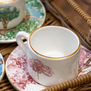 PRÉ-VENDA: Jogo 6 Xícaras de Café com Pires Cerâmica Ypê Rosa com Filete de Ouro 100ml Scalla