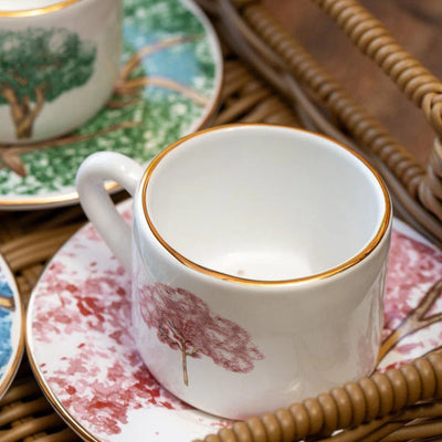 PRÉ-VENDA: Jogo 6 Xícaras de Café com Pires Cerâmica Ypê Rosa com Filete de Ouro 100ml Scalla